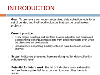 Gender, livestock and livelihood indicators