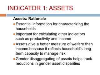 Gender, livestock and livelihood indicators