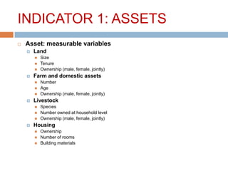 Gender, livestock and livelihood indicators