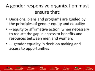 Gender mainstreaming in organization, policies, programs and projects ...