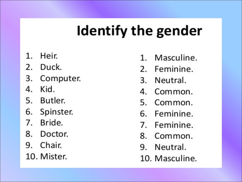 List Of Gender Nouns For Grade 5