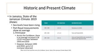 Historic and Present Climate
• In Jamaica, State of the
Jamaican Climate 2019
shows:
• Sea levels have been rising
• Port ...