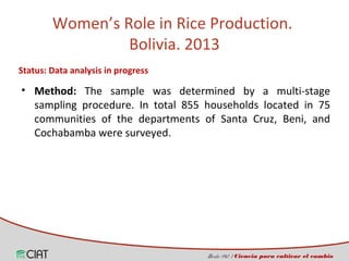 Incorporating the gender dimension on the use of rice technologies in Latin America 