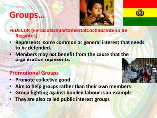 Example : Workers, Employees, Business Groups, Industrialists, Followers of Religion & Caste Groups