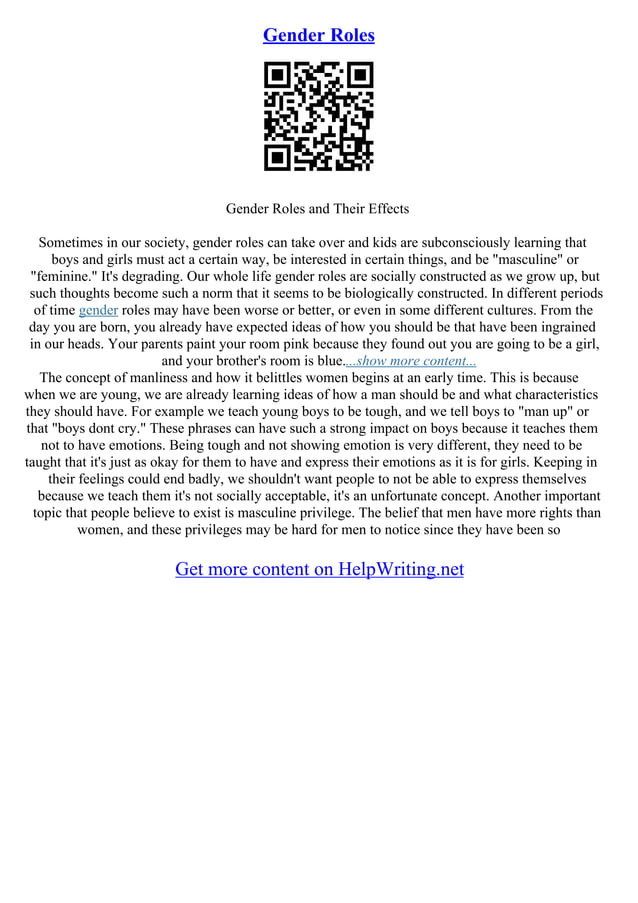 Gender Role Essays | PDF