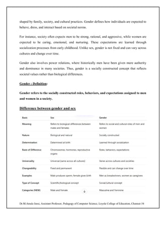 Gender,School and Society -Unit-1- Gender Roles in Society-B.Ed.Notes | PDF