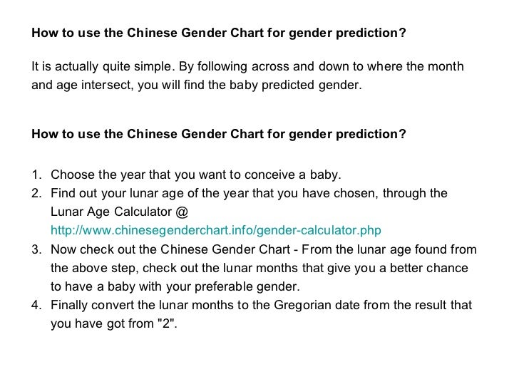 Chinese Gender Selection Chart