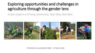 Exploring opportunities and challenges in
agriculture through the gender lens
FST/2016/152 and AGR/2017/008 | 27 March 2018
A case study in a H’mong community, Tuan Giao, Dien Bien
 