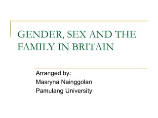 GENDER, SEX AND THE
FAMILY IN BRITAIN

  Arranged by:
  Masryna Nainggolan
  Pamulang University
 