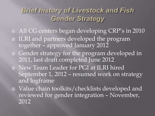 Achieving proof of scale for food security and poverty reduction: Gender in the livestock and fish research program