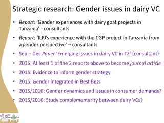 Progress on gender research in the Tanzania value chain in 2014 and 2015