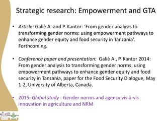Progress on gender research in the Tanzania value chain in 2014 and 2015