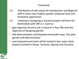 Progress in gender mainstreaming in LIVES