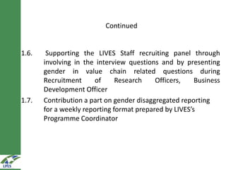 Progress in gender mainstreaming in LIVES