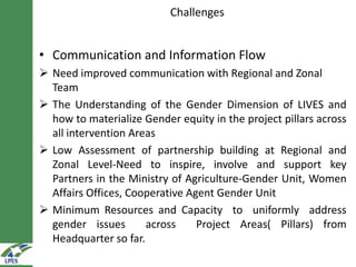 Progress in gender mainstreaming in LIVES