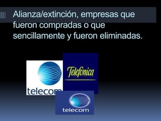 Alianza/extinción, empresas que fueron compradas o que sencillamente y fueron eliminadas.