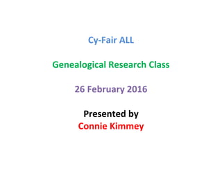 Genealogy Research Class - Feb 26