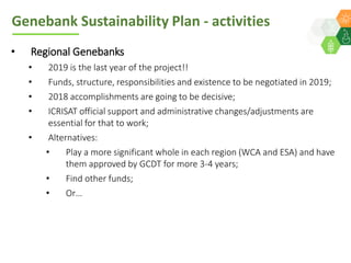 ICRISAT Global Planning Meeting 2019:   Genebank Sustainability Plan In action (2018 –2021) by Vania Azevedo