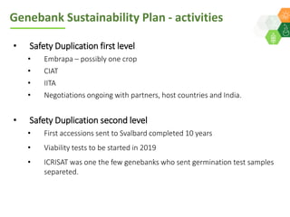 ICRISAT Global Planning Meeting 2019:   Genebank Sustainability Plan In action (2018 –2021) by Vania Azevedo