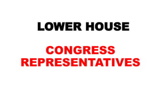 LOWER HOUSE
CONGRESS
REPRESENTATIVES
 