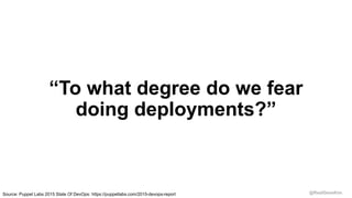 @RealGeneKim
“To what degree do we fear
doing deployments?”
Source: Puppet Labs 2015 State Of DevOps: https://puppetlabs.com/2015-devops-report
 
