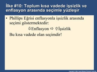 İlke #10: Toplum kısa vadede işsizlik ve enflasyon arasında seçimle yüzleşir Phillips Eğrisi enflasyonla işsizlik arasında seçimi göstermektedir:  Enflasyon      İşsizlik Bu kısa vadede olan seçimdir! 
