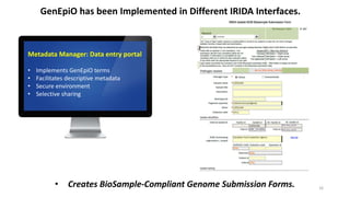 GenEpiO has been Implemented in Different IRIDA Interfaces.
• Creates BioSample-Compliant Genome Submission Forms. 16
Meta...