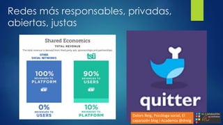 Redes más responsables, privadas,
abiertas, justas
Dolors Reig, Psicóloga social, El
caparazón blog i Academia @dreig
 