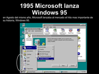 1995 Microsoft lanza Windows 95 en Agosto del mismo año, Microsoft lanzaba al mercado el hito mas importante de su historia, Windows 95.  