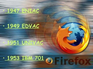 1947 ENIAC 1949 EDVAC 1951 UNIVAC 1953 IBM 701 