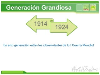 GeneraciónGrandiosaEn esta generación están los sobrevivientes de la I Guerra Mundial