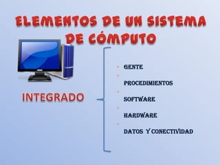 • Gente
•
  Procedimientos
•
  Software
•
  Hardware
•
  Datos y conectividad
 