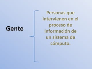 Personas que
intervienen en el
   proceso de
 información de
  un sistema de
    cómputo.
 