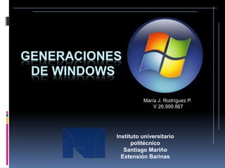 GENERACIONES
DE WINDOWS
María J. Rodríguez P.
V 26.990.867
Instituto universitario
politécnico
Santiago Mariño
Extensión Barinas
 