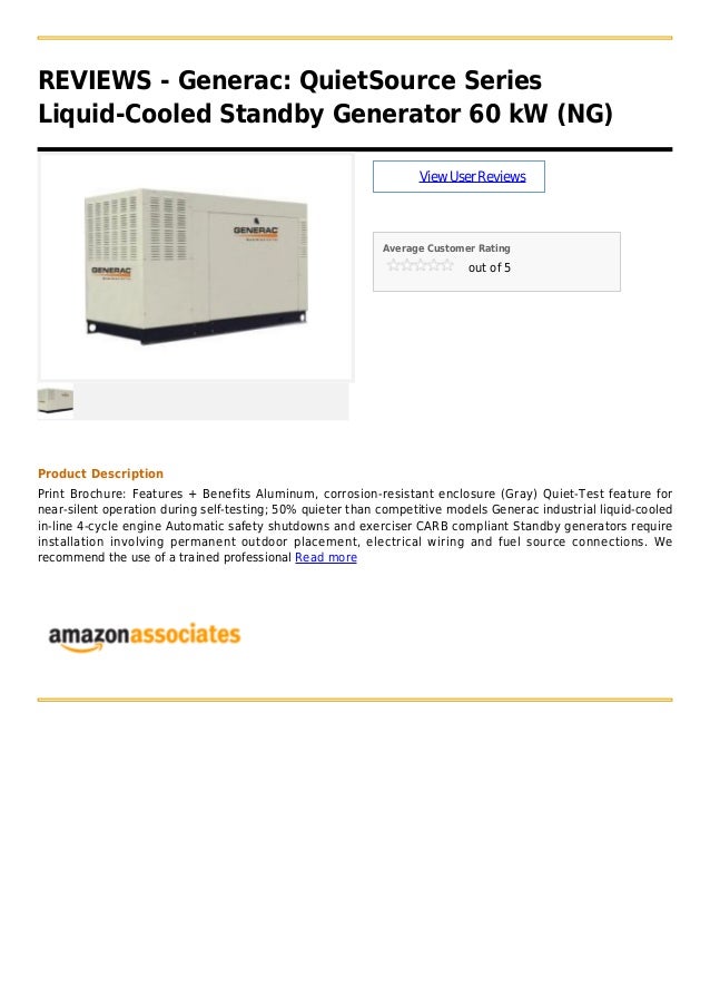 Generac quiet source series liquid cooled standby generator 60 kw (ng)