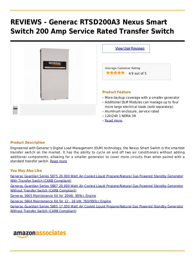 generac rtsd200 a3 nexus smart switch 200 amp service rated transfer generac customer service
