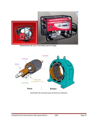 Generadores de una o dos fases para el hogar..
Generador de tres fases para comercios o industras.
Compilacion de documentos sobre generadores. JAM Page 13
 