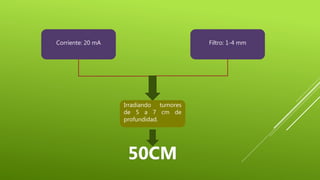 Corriente: 20 mA Filtro: 1-4 mm
Irradiando tumores
de 5 a 7 cm de
profundidad.
50CM
 