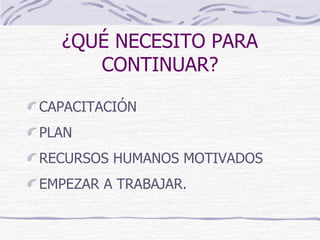 ¿QUÉ NECESITO PARA CONTINUAR? CAPACITACIÓN PLAN RECURSOS HUMANOS MOTIVADOS EMPEZAR A TRABAJAR. 