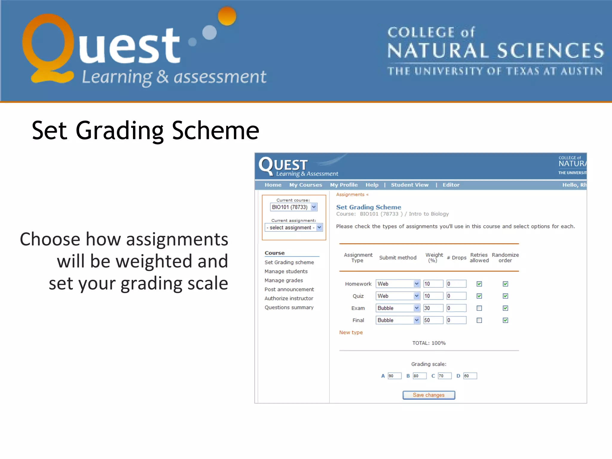 Assignments  contain  questions that you choose from the knowledge base.  Each assignment has a start date, due date and an optional date when solutions are viewable by students. Viewing an assignment 