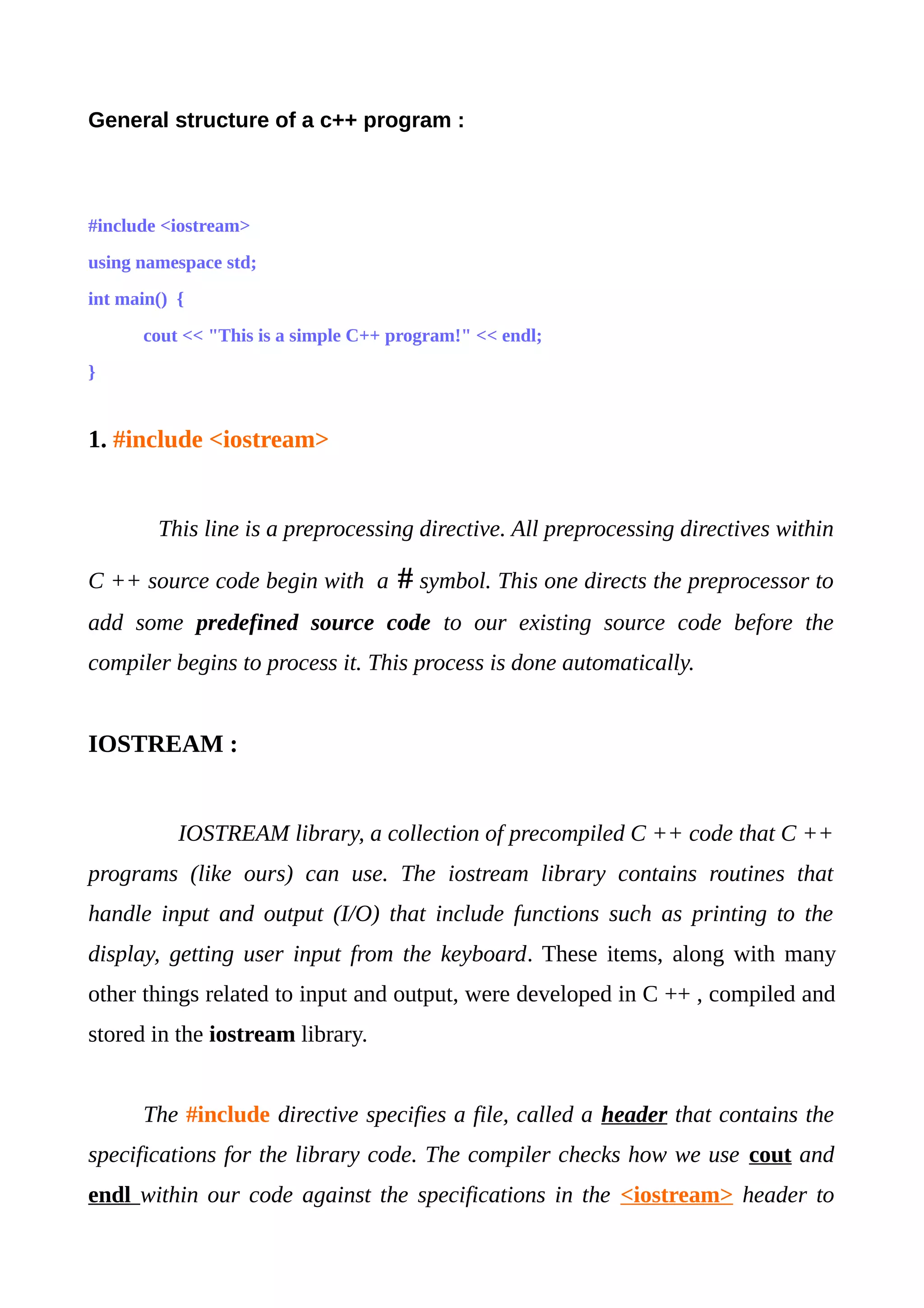 General structure of c++ | PDF