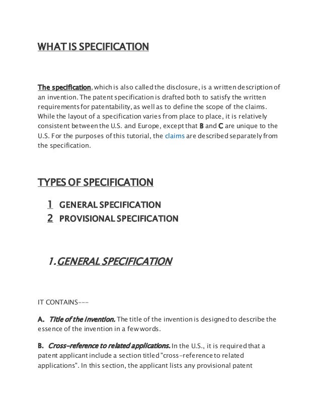 General And Provisional Specifications Of Patents