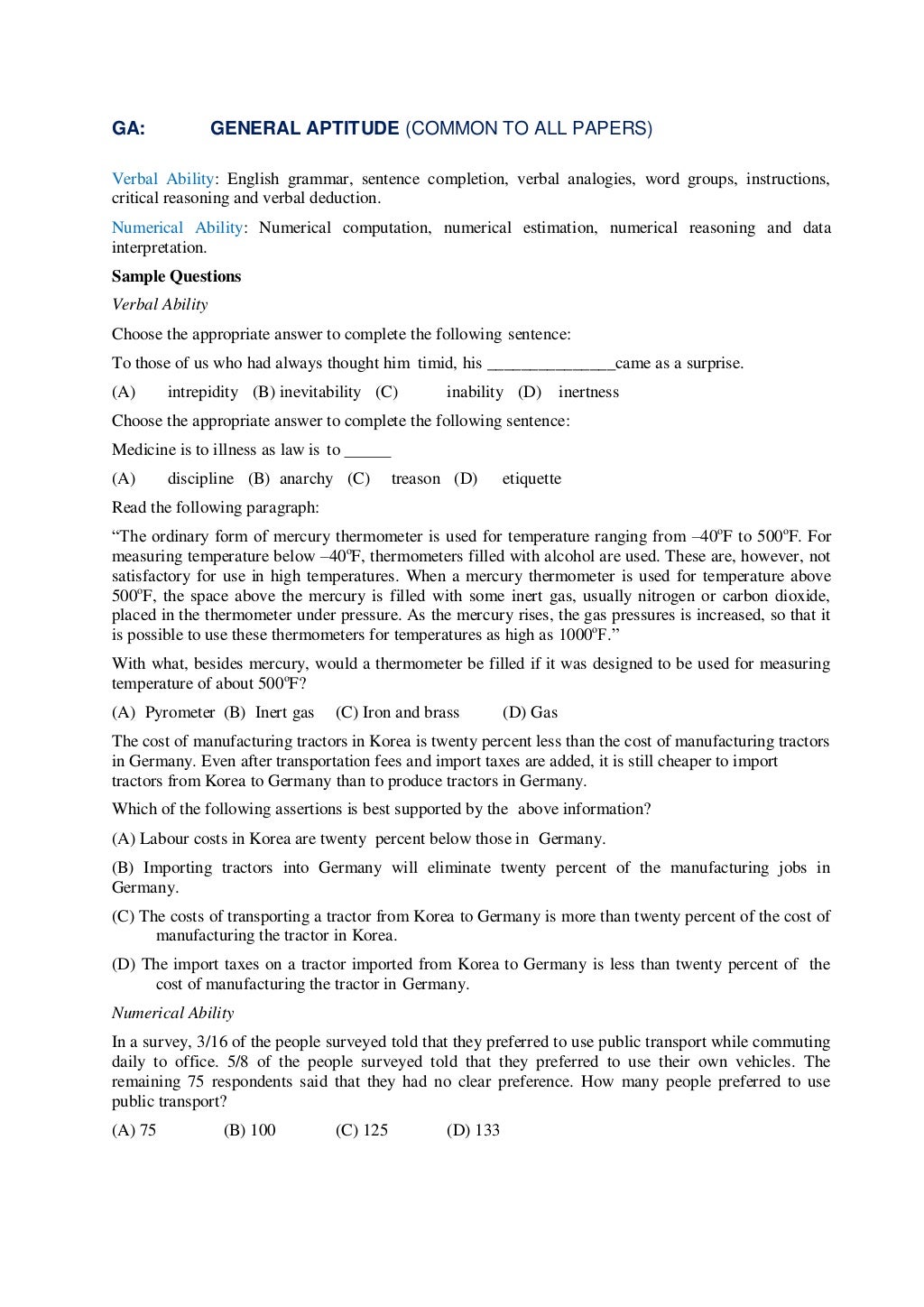 General aptitudesyllabus (gate)