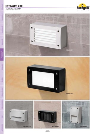 - 130 -
SURFACE LAMP
EXTRALETI 200
COMPANYGARDENFLOODLIGHTURBANCLASSICIN-GROUNDURBANMODERNREFERENCESBULKHEADPOSTBOLLARDS
RECESSED&
SURFACE
 