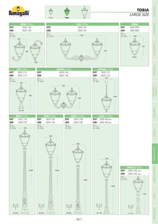 resin
resin
TOBIA TOBIA
OFIR/TOBIA
LOT/TOBIA MIRRA/TOBIA SICHEM/TOBIA
GIGI/TOBIARICU/TOBIA
resin
resin
TOBIA
EVA/TOBIA
Pcs 1
Kg 13
mc 0,168
Pcs 1
Kg 5,4
mc 0,061
Pcs 1
Kg 5,4
mc 0,061
Pcs 2
Kg 27,2
mc 0,334
Pcs 1
Kg 13
mc 0,083
Pcs 2
Kg 26,2
mc 0,304
Pcs 2
Kg 22,8
mc 0,273
Pcs 1
Kg 5,4
mc 0,061
Pcs 2
Kg 13,2
mc 0,208
Pcs 2
Kg 13,1
mc 0,179
ELIATOBIAGOLIA
TOBIA
LARGE SIZE
TOBIA
Pcs 1
Kg 3,5
mc 0,043
E27
LED
E27
LED
E27
LED
E27
LED
E27
LED
E27
LED
E27
LED
E27
LED
E27
LED
E27
LED
E27
LED
- 261 -
COMPANYFLOODLIGHTGARDENURBANCLASSICIN-GROUNDURBANMODERNREFERENCESBULKHEADPOSTBOLLARDSRECESSED&
SURFACE
 