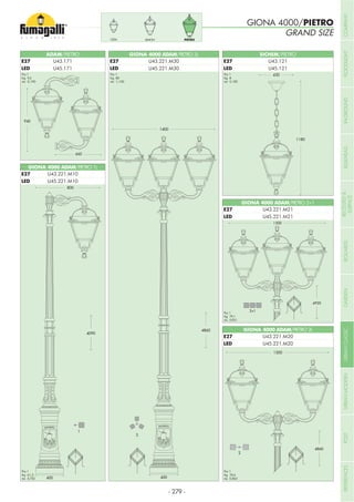 GIONA 4000 ADAM/PIETRO 2L
GIONA 4000 ADAM/PIETRO 3L
GIONA 4000 ADAM/PIETRO 1L
GIONA 4000 ADAM/PIETRO 2+1
U45.221.M20
U43.221.M20
U45.221.M30
U43.221.M30
U45.221.M10
U43.221.M10
U45.221.M21
U43.221.M21
Pcs 1
Kg 70,6
mc 0,863
Pcs 1
Kg 80
mc 1,100
Pcs 1
Kg 61,3
mc 0,752
Pcs 1
Kg 79,1
mc 0,931
SICHEM/PIETRO
U45.121
U43.121
Pcs 1
Kg 8
mc 0,182
ADAM/PIETRO
U45.171
U43.171
Pcs 1
Kg 9,3
mc 0,190
PIETROSIMONCEFA
GIONA 4000/PIETRO
GRAND SIZE
E27
LED
E27
LED
E27
LED
E27
LED
E27
LED
E27
LED
- 279 -
COMPANYFLOODLIGHTGARDENURBANCLASSICIN-GROUNDURBANMODERNREFERENCESBULKHEADPOSTBOLLARDSRECESSED&
SURFACE
 