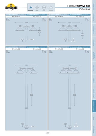 - 323 -
LARGE SIZE
EKTOR/ECOVIVI 400
EKTOR 3500 MIDIPILAR/ECOVIVI400 2L EKTOR 4000 MIDIPILAR/ECOVIVI400 2L
EV4.367.A20 EV4.371.A20
Pcs 1
Kg 44,1
mc 0,358
Pcs 1
Kg 47,1
mc 0,385
Pcs 1
Kg 31,1
mc 0,306
Pcs 1
Kg 41,1
mc 0,332
EKTOR 2500 MIDIPILAR/ECOVIVI400 2L EKTOR 3000 MIDIPILAR/ECOVIVI400 2L
EV4.361.A20 EV4.364.A20
3255
2755
1220
4255
3755
1220
EKTOR 2500 MIDIPILAR/ECOVIVI400 3L EKTOR 3000 MIDIPILAR/ECOVIVI400 3L
EV4.361.A30 EV4.364.A30
Pcs 1
Kg 36,7
mc 0,497
Pcs 1
Kg 46,7
mc 0,523
EKTOR 3500 MIDIPILAR/ECOVIVI400 3L EKTOR 4000 MIDIPILAR/ECOVIVI400 3L
EV4.367.A30 EV4.371.A30
Pcs 1
Kg 49,7
mc 0,55
Pcs 1
Kg 52,7
mc 0,576
3255
2755
1120
4255
3755
1120
VIVI500VIVI400ECOVIVI400 ECOVIVI500
Ø 265 Ø 265
COMPANYFLOODLIGHTGARDENURBANCLASSICIN-GROUNDURBANMODERNREFERENCESBULKHEADPOSTBOLLARDSRECESSED&
SURFACE
 