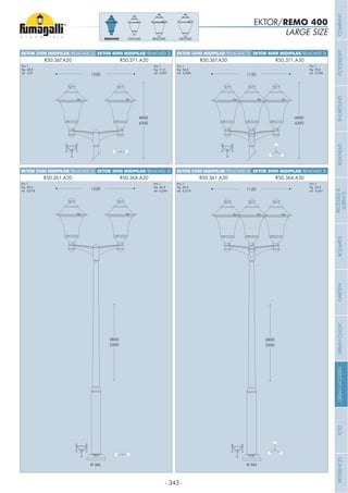 - 343 -
LARGE SIZE
EKTOR/REMO 400
EKTOR 3500 MIDIPILAR/REMO400 2L EKTOR 4000 MIDIPILAR/REMO400 2L
R50.367.A20 R50.371.A20
Pcs 1
Kg 48,5
mc 0,37
Pcs 1
Kg 51,5
mc 0,397
Pcs 1
Kg 35,5
mc 0,318
Pcs 1
Kg 45,5
mc 0,344
EKTOR 2500 MIDIPILAR/REMO400 2L EKTOR 3000 MIDIPILAR/REMO400 2L
R50.361.A20 R50.364.A20
3800
3300
1220
4800
4300
1220
EKTOR 2500 MIDIPILAR/REMO400 3L EKTOR 3000 MIDIPILAR/REMO400 3L
R50.361.A30 R50.364.A30
Pcs 1
Kg 43,3
mc 0,515
Pcs 1
Kg 53,3
mc 0,541
EKTOR 3500 MIDIPILAR/REMO400 3L EKTOR 4000 MIDIPILAR/REMO400 3L
R50.367.A30 R50.371.A30
Pcs 1
Kg 56,3
mc 0,568
Pcs 1
Kg 59,3
mc 0,594
3800
3300
1120
4800
4300
1120
REMO500 GINO500GINO400REMO400
Ø 265 Ø 265
COMPANYFLOODLIGHTGARDENURBANCLASSICIN-GROUNDURBANMODERNREFERENCESBULKHEADPOSTBOLLARDSRECESSED&
SURFACE
 