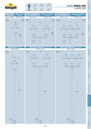 - 345 -
LARGE SIZE
AKILLE/REMO 400
480
3600
4100
480
4600
Pcs 1
Kg 35,9
mc 0,241
Pcs 1
Kg 38,9
mc 0,268
Pcs 1
Kg 41,8
mc 0,294
AKILLE 3000/REMO400
AKILLE 3500/
REMO400
AKILLE 4000/
REMO400
R50.414.000
R50.417.000 R50.421.000
AKILLE 3500 MIDIPILAR/
REMO400 2L
AKILLE 4000 MIDIPILAR/
REMO400 2L
R50.417.A20 R50.421.A20
Pcs 1
Kg 48,5
mc 0,37
Pcs 1
Kg 51,5
mc 0,397
Pcs 1
Kg 45,5
mc 0,344
AKILLE 3000 MIDIPILAR/REMO400 2L
R50.414.A20
3800
1220
4800
4300
1220
AKILLE 3000 MIDIPILAR/REMO400 3L
R50.414.A30
Pcs 1
Kg 53,3
mc 0,541
AKILLE 3500 MIDIPILAR/
REMO400 3L
AKILLE 4000 MIDIPILAR/
REMO400 3L
R50.417.A30 R50.421.A30
Pcs 1
Kg 56,3
mc 0,568
Pcs 1
Kg 59,3
mc 0,594
3800
1120
4800
4300
1120
REMO500 GINO500GINO400REMO400
Ø 265Ø 265 Ø 265
COMPANYFLOODLIGHTGARDENURBANCLASSICIN-GROUNDURBANMODERNREFERENCESBULKHEADPOSTBOLLARDSRECESSED&
SURFACE
 