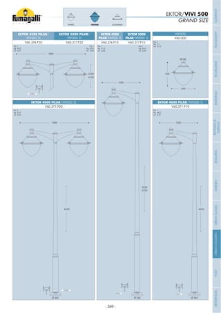 - 369 -
EKTOR 4500
PILAR/VIVI500 1L
EKTOR 5000
PILAR/VIVI500 1L
V60.374.P10 V60.377.P10
Pcs 1
Kg 54,3
mc 0,43
Pcs 1
Kg 51,3
mc 0,40
EKTOR 4000 PILAR/VIVI500 1L
V60.371.P10
Pcs 1
Kg 48,3
mc 0,37
1030
4220
1030
5220
4720
GRAND SIZE
EKTOR/VIVI 500
VIVI500VIVI400 ECOVIVI500
EKTOR 4500 PILAR/
VIVI500 2L
EKTOR 5000 PILAR/
VIVI500 2L
V60.374.P20 V60.377.P20
Pcs 1
Kg 63,2
mc 0,60
Pcs 1
Kg 60,2
mc 0,57
Pcs 1
Kg 57,2
mc 0,54
EKTOR 4000 PILAR/VIVI500 2L
V60.371.P20
1800
4220
1800
5220
4720
600
600
VIVI500
V60.000
Pcs 1
Kg 7,1
mc 0,10
Ø 60
Ø 265Ø 265 Ø 265
COMPANYFLOODLIGHTGARDENURBANCLASSICIN-GROUNDURBANMODERNREFERENCESBULKHEADPOSTBOLLARDSRECESSED&
SURFACE
 